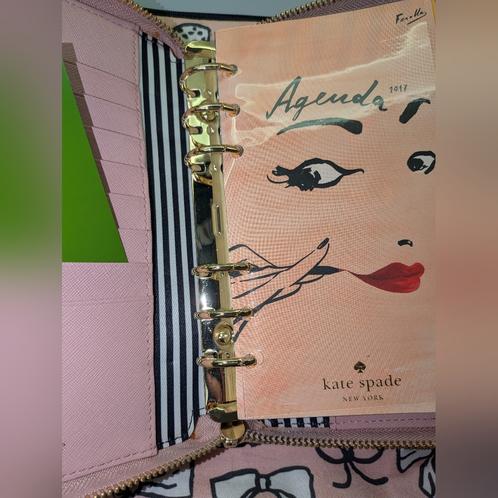 Kate Spade Pale Pink Zip-Around Planner with Gold Logo - Picture 7 of 10